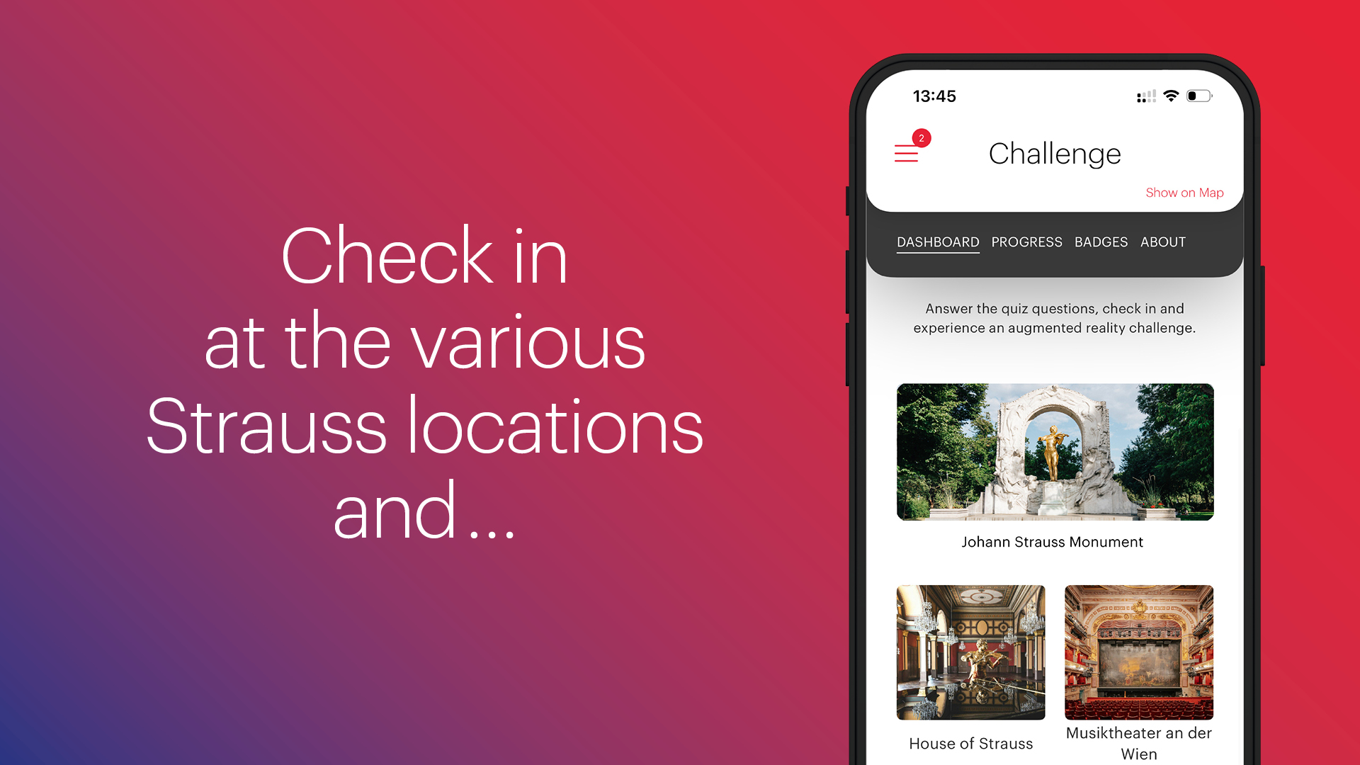 Sujet with text: Check in at the various Strauss locations and …