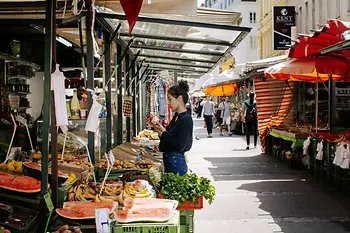 Food stall at the Brunnenmarkt in Vienna