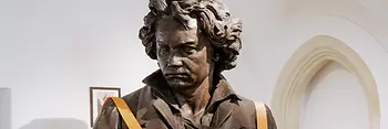 Beethoven Museum, interior shot, bust of Beethoven on pallets