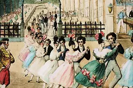 Dancing scene at Dommayer's Casino, coloured drawing