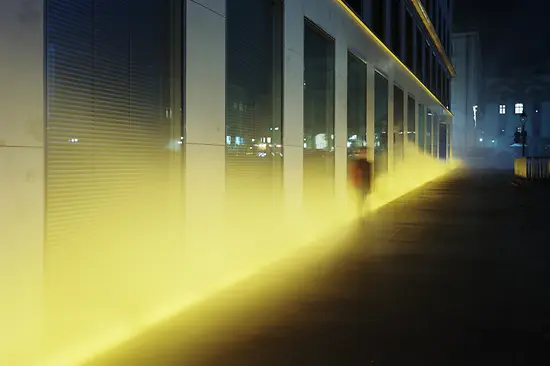The Yellow Fog light spectacle at the headquarters of Verbund in Am Hof.